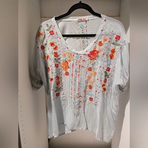 Johnny Was womens oversized floral embroidered top tunic